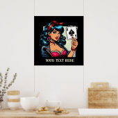 可愛いヴィンテージトランプのポーカーレディーアド文字 ポスター (キッチン)