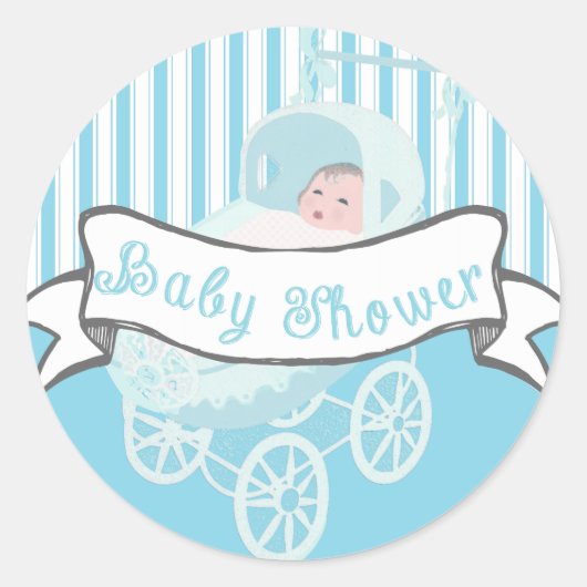 可愛いヴィンテージバナー男の赤ちゃんシャワーシール ラウンドシール (正面)