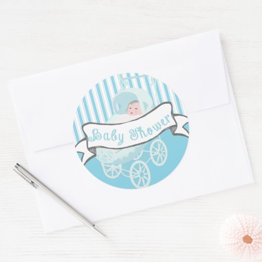 可愛いヴィンテージバナー男の赤ちゃんシャワーシール ラウンドシール (封筒)