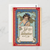 可愛いヴィンテージバレンタインデイエンジェルケルビブレター ポストカード (正面/裏面)