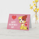 可愛いヴィンテージバレンタインデー赤いハートピンク カード (黄色い花)