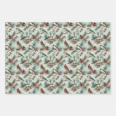 可愛いヴィンテージバードレッドベリークリスマスパターン ラッピングペーパーシート (正面)