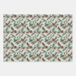 可愛いヴィンテージバードレッドベリークリスマスパターン ラッピングペーパーシート