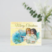 可愛いヴィンテージビクトリアンクリスマスエンジェルス歌 ポストカード (スタンド正面)