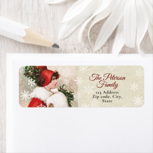 可愛いヴィンテージビクトリアンクリスマスガールin赤 ラベル (インサイチュ)