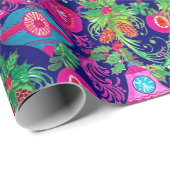 可愛いヴィンテージピンクのブルークリスマスオーナメント ラッピングペーパー (ロールコーナー)