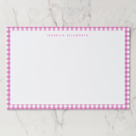 可愛いヴィンテージピンクジンガムプレイドパーソナライズされた ペーパーパッド (正面)