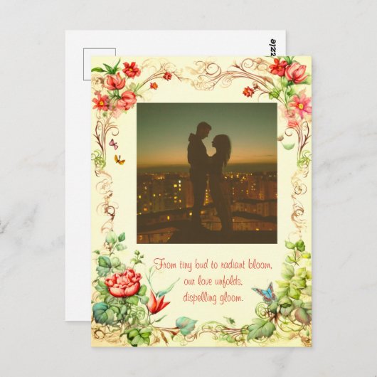 可愛いヴィンテージフローラフレームと甘い愛引用文 ポストカード (正面/裏面)