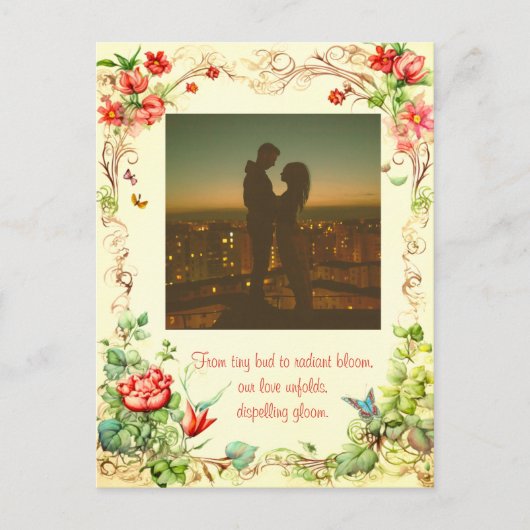 可愛いヴィンテージフローラフレームと甘い愛引用文 ポストカード (正面)