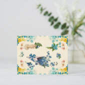 可愛いヴィンテージブルーとイエローのフローラの切り離 ポストカード (スタンド正面)