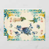 可愛いヴィンテージブルーとイエローのフローラの切り離 ポストカード (正面/裏面)