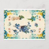 可愛いヴィンテージブルーとイエローのフローラの切り離 ポストカード (裏面)