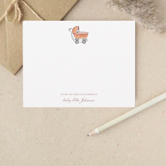 可愛いヴィンテージベビーカー女の子フラットサンキュー サンキューカード