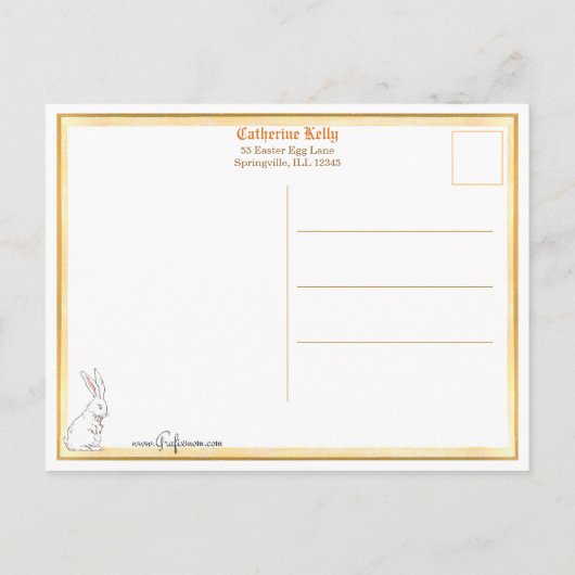 可愛いヴィンテージボーイハグイースターバニー ポストカード (裏面)