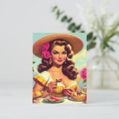 可愛いヴィンテージポートレートオイル塗装ピンアップ ポストカード (スタンド正面)