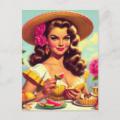 可愛いヴィンテージポートレートオイル塗装ピンアップ ポストカード (正面)