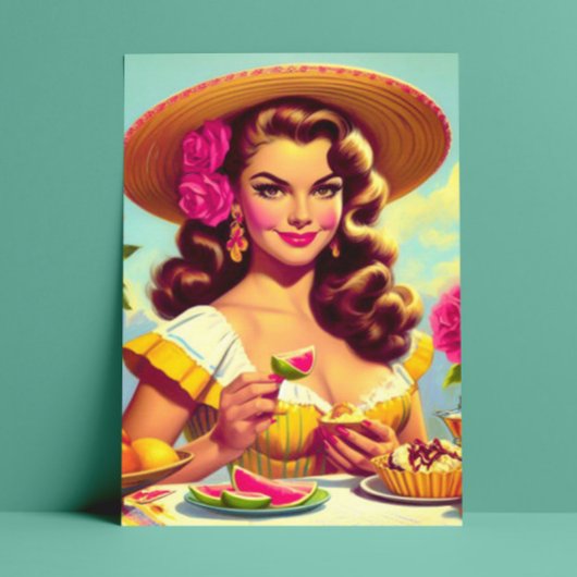 可愛いヴィンテージポートレートオイル塗装ピンアップ ポストカード