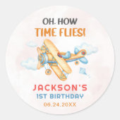 可愛いヴィンテージレトロイエローフライト1st誕生日 ラウンドシール (正面)