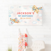 可愛いヴィンテージレトロイエローフライト1st誕生日 横断幕 (インサイチュ)