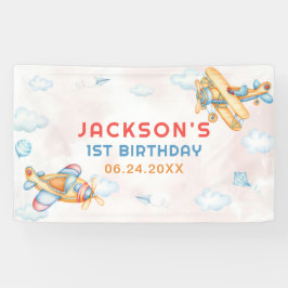 可愛いヴィンテージレトロイエローフライト1st誕生日 横断幕