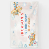 可愛いヴィンテージレトロイエローフライト1st誕生日 横断幕 (縦)