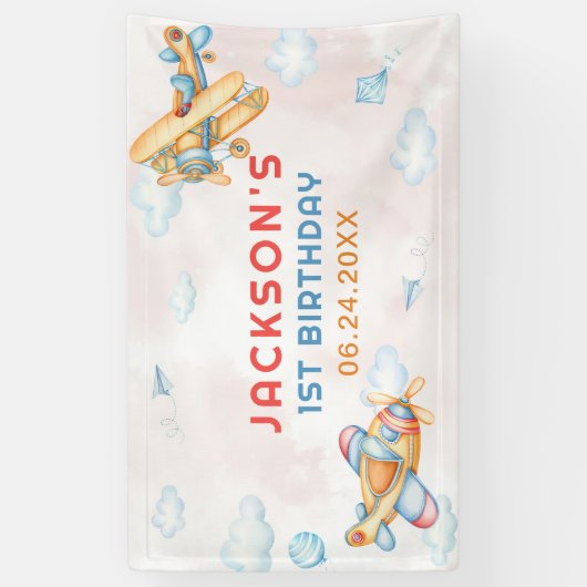 可愛いヴィンテージレトロイエローフライト1st誕生日 横断幕 (縦)