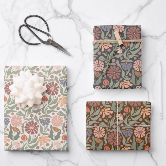 可愛いヴィンテージレトロ花包み紙シート ラッピングペーパーシート (正面)