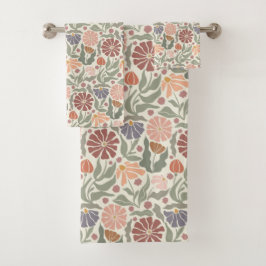 可愛いヴィンテージレトロ花風呂タオルセット バスタオルセット