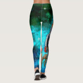 可愛いヴィンテージレトロ金属玩具ロボットのブルー銀河系 レギンス (裏面)