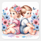 可愛いヴィンテージ双子 | 男の子と女 スクエアシール (正面)