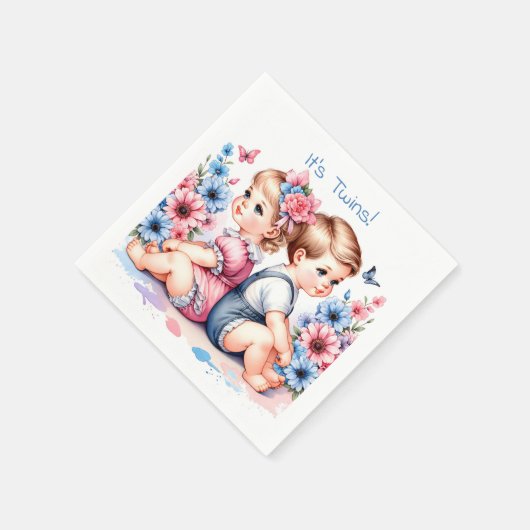 可愛いヴィンテージ双子 | 男の子と女 スタンダードカクテルナプキン (角)