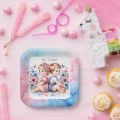 可愛いヴィンテージ双子 | 男の子と女 ペーパープレート (パーティー)