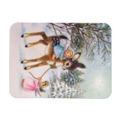 可愛いヴィンテージ天使とクリスマスベビー鹿 マグネット (横)
