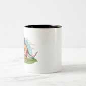 可愛いヴィンテージ恐竜Tレックスと山 ツートーンマグカップ (中央)