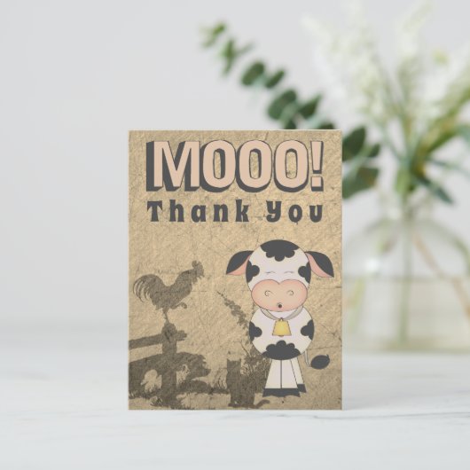 可愛いヴィンテージ牛と家畜MOOO!サンキュー ポストカード (スタンド正面)