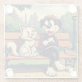 可愛いヴィンテージ犬/猫漫画 ガラスコースター (裏面)