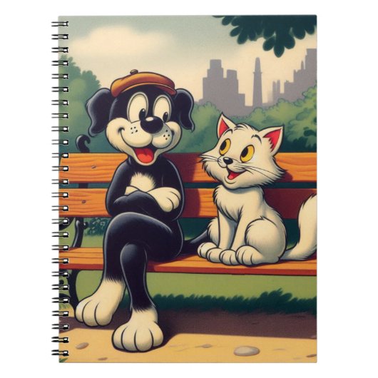 可愛いヴィンテージ犬/猫漫画 ノートブック (正面)