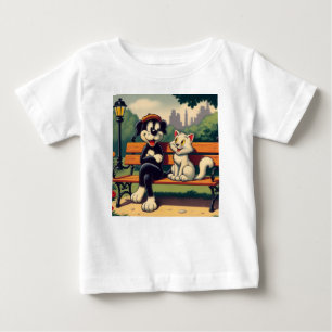 可愛いヴィンテージ犬/猫漫画 ベビーTシャツ