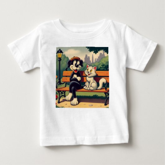 可愛いヴィンテージ犬/猫漫画 ベビーTシャツ (正面)