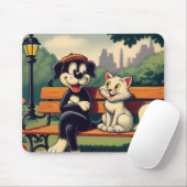 可愛いヴィンテージ犬/猫漫画 マウスパッド (マウス)