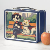 可愛いヴィンテージ犬/猫漫画 メタルランチボックス (インサイチュ)