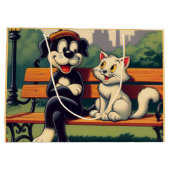 可愛いヴィンテージ犬/猫漫画 ラージペーパーバッグ (裏面)