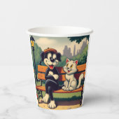 可愛いヴィンテージ犬/猫漫画 紙コップ (裏面)