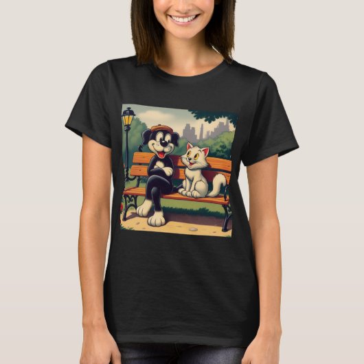 可愛いヴィンテージ犬/猫漫画 Tシャツ (正面)
