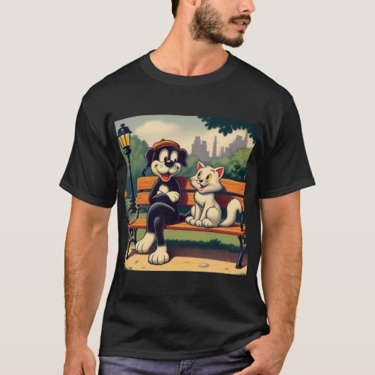 可愛いヴィンテージ犬/猫漫画 Tシャツ (正面)