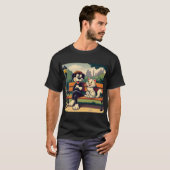 可愛いヴィンテージ犬/猫漫画 Tシャツ (正面フル)