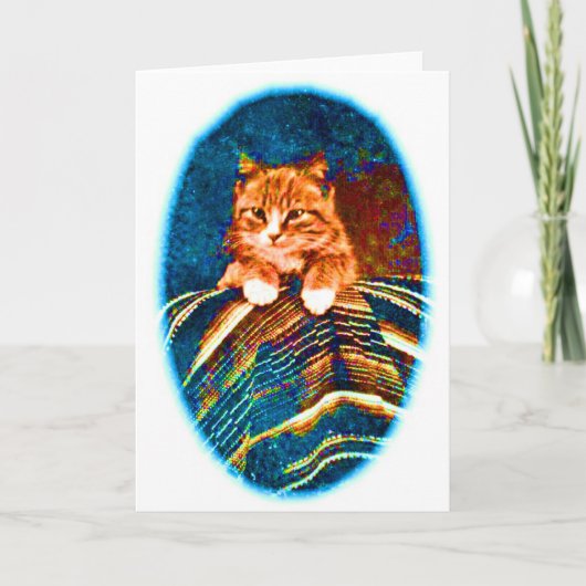 可愛いヴィンテージ猫の敷物付き子猫 カード (正面)
