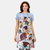 可愛いヴィンテージ猫の蝶ネクタイ眼鏡キッチン エプロン (着用した状態)