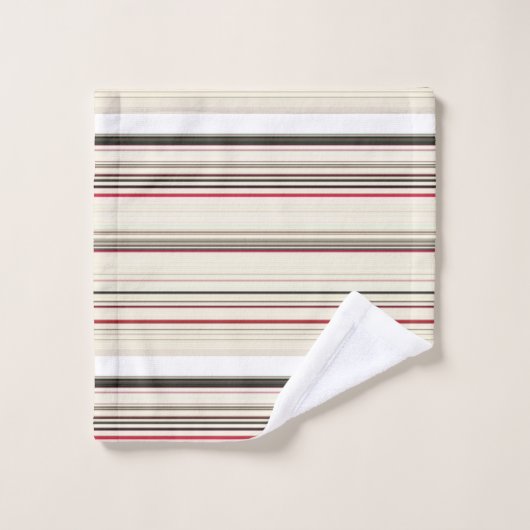 可愛いヴィンテージ白ストライプ赤 バスタオルセット (ウォッシュタオル)