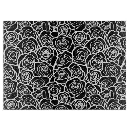 可愛いヴィンテージ白黒のバラ カッティングボード (正面)